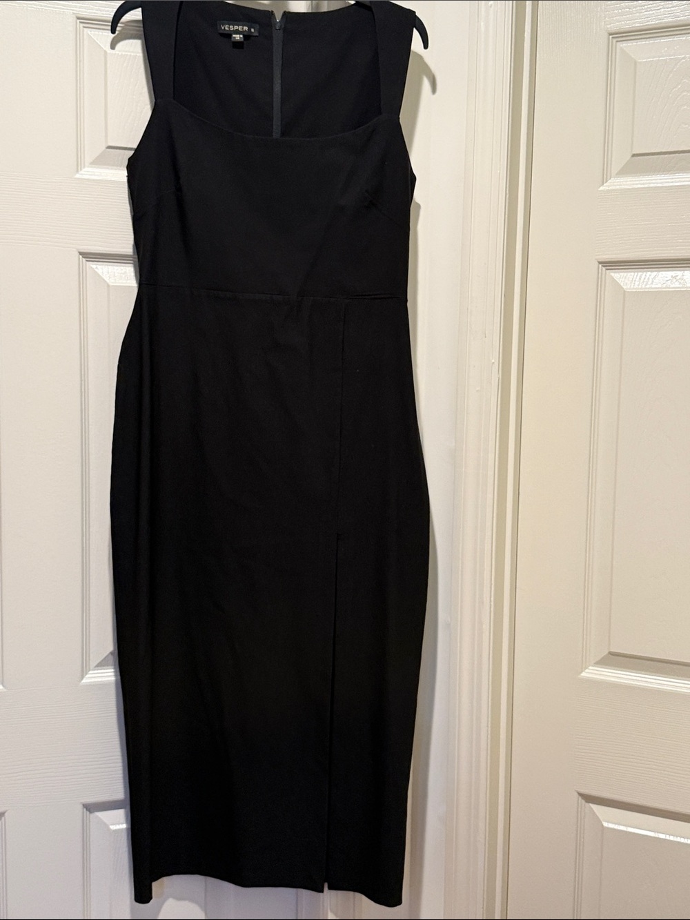 Vesper Black Midi Dress with Square Neck